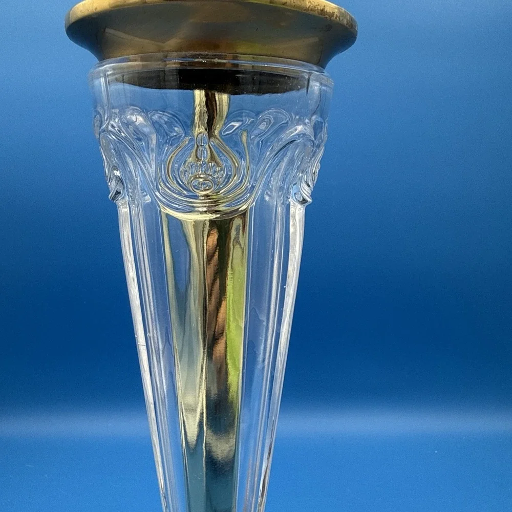 VTG Brass & Pressed Glass Table Lamp Hollywood Regency Footed Base No Shade